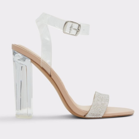 Aldo Clear and Nude Heels with Rhinestone Strap - Picture 4 of 10